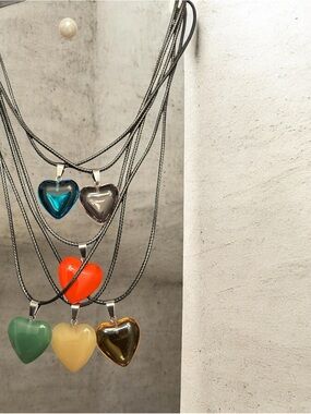 Multi-Color Heart Pendant Necklace Set - Women Jewelry